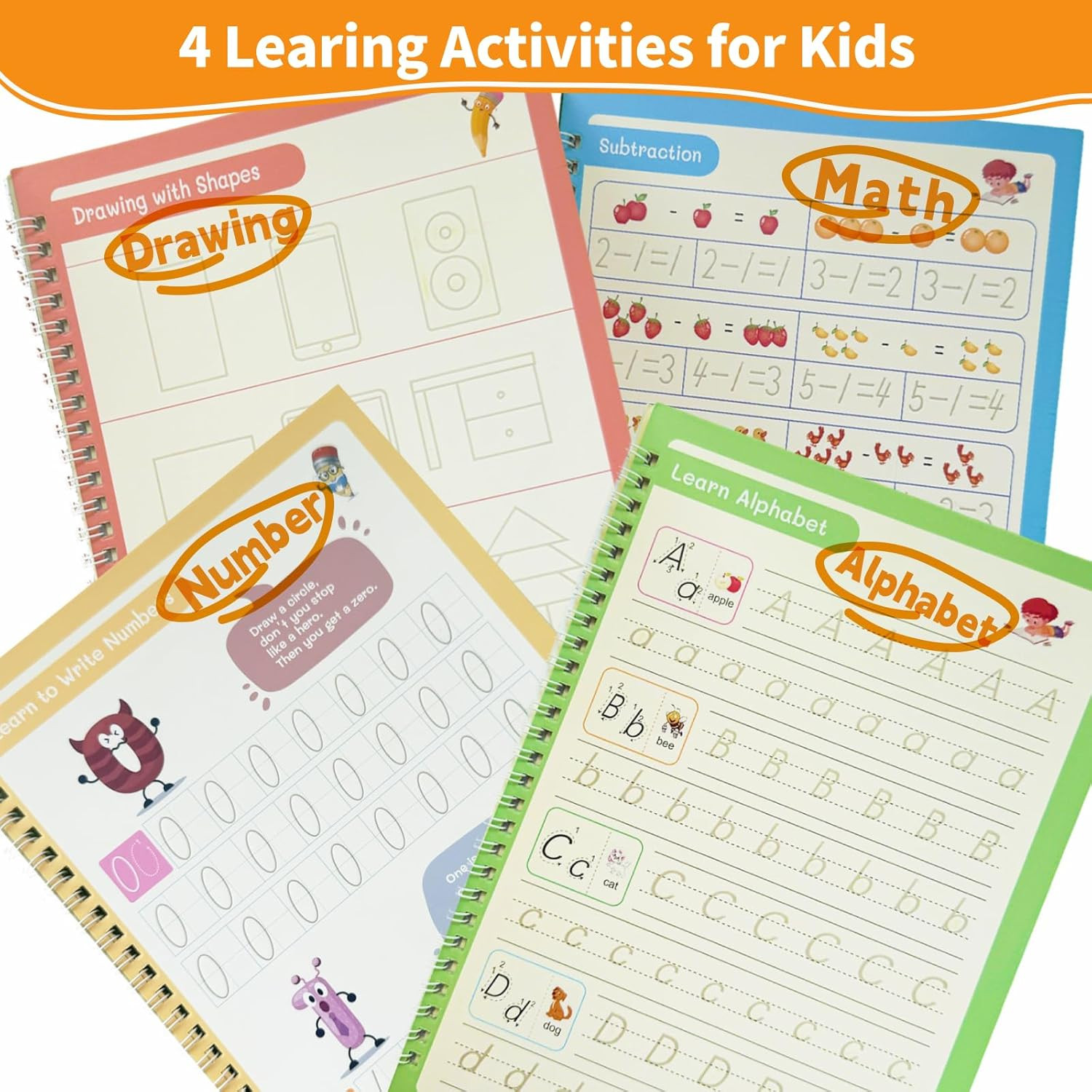 Large Magic Grooved Writing Practice Books for Kids, Reusable Handwriting Workbo