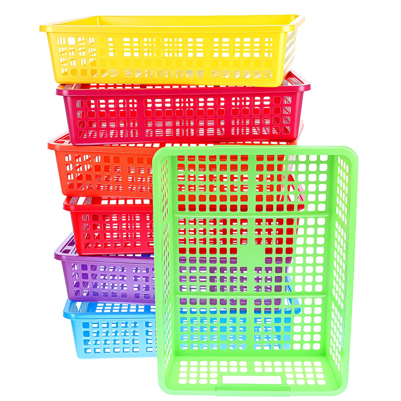 7 PCS Multicolor Plastic Turn In Paper Trays Handles 13.58x10x3.14 Inch Bins