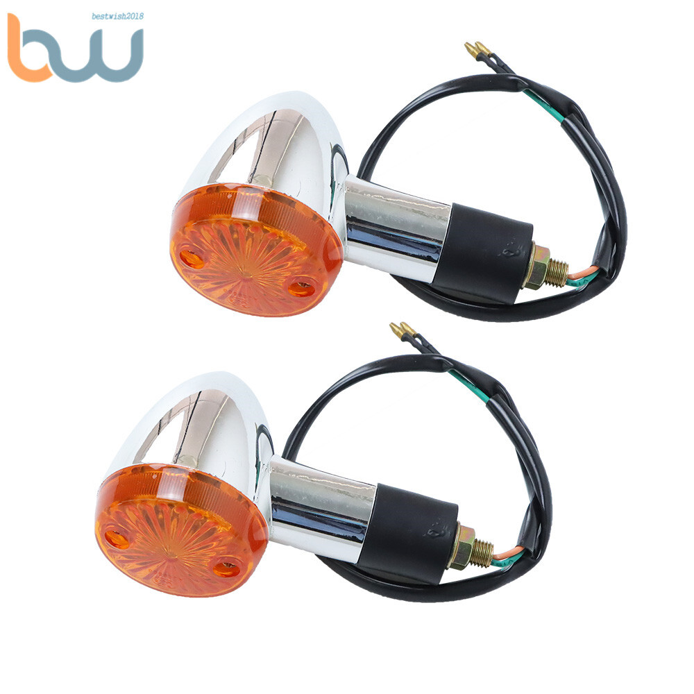 2x Amber Chrome Bullet Front Rear Motorcycle Turn Signal Blinker Indicator Light