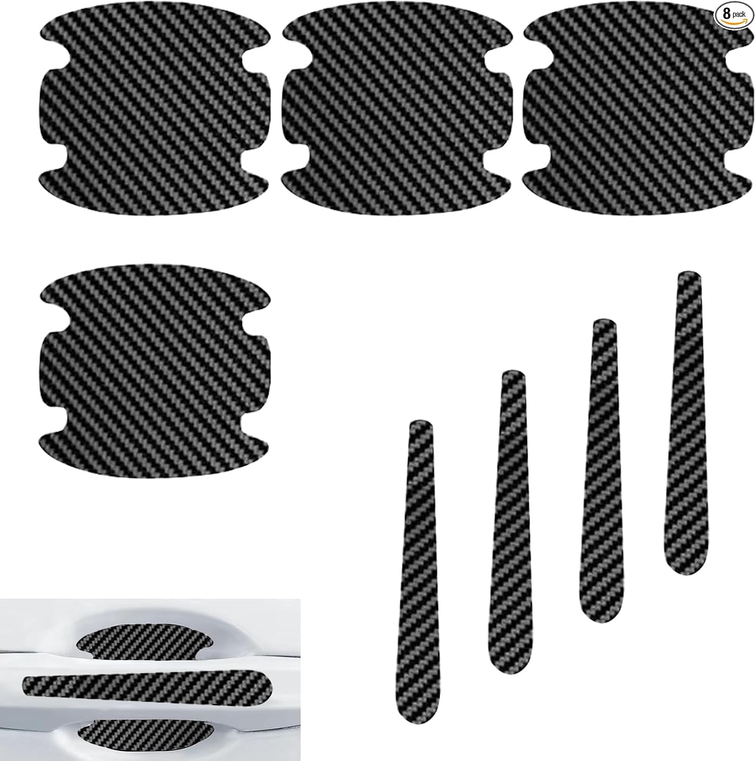 8PCS Car Door Handle Scratch Protectors, Carbon Fiber Protective Film Cover for