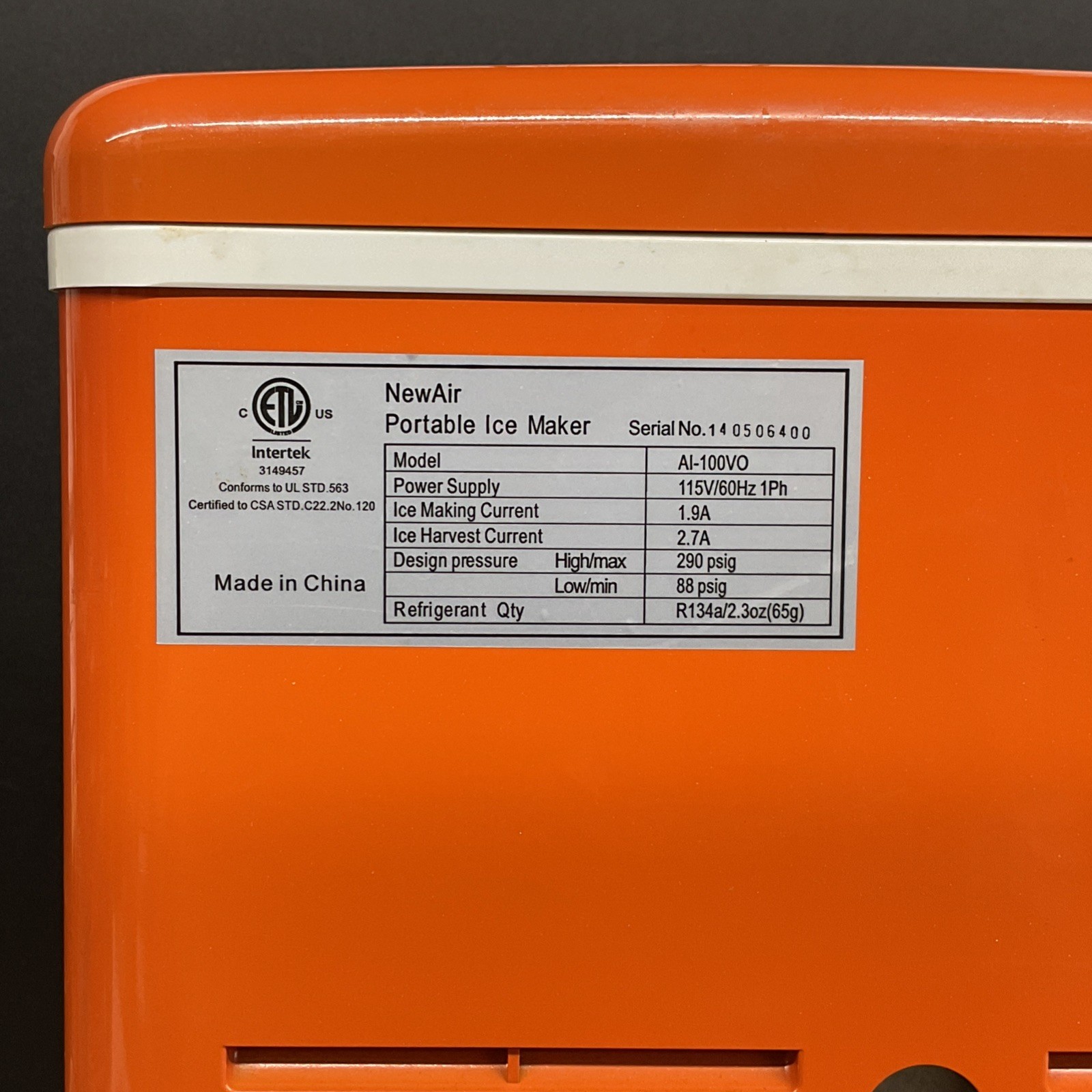 Intertek AI-100VO NewAir Portable Ice Maker - Orange / White