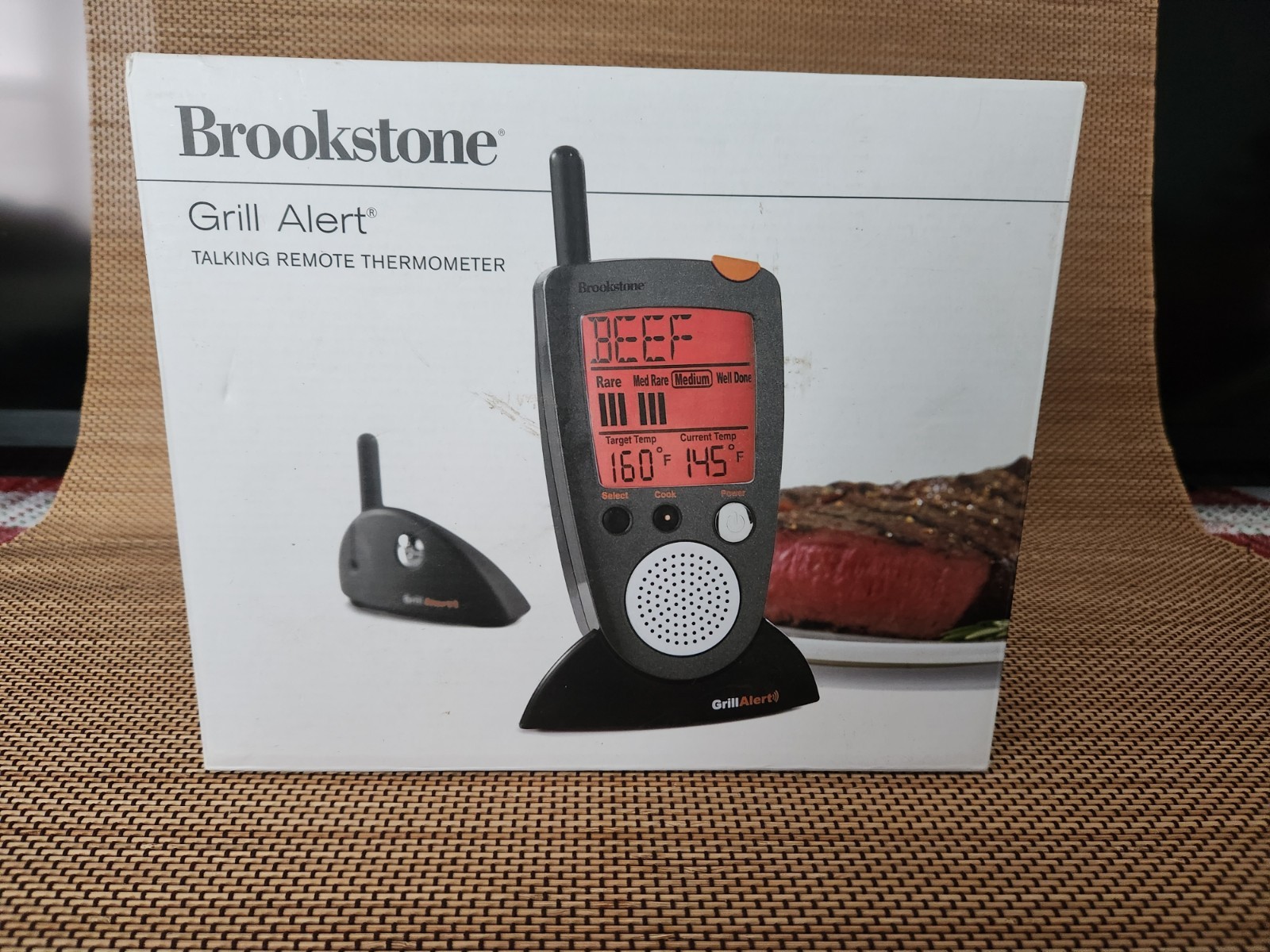 Brookstone Grill Alert Talking Remote Meat Thermometer Wireless. NEW VERY HTF