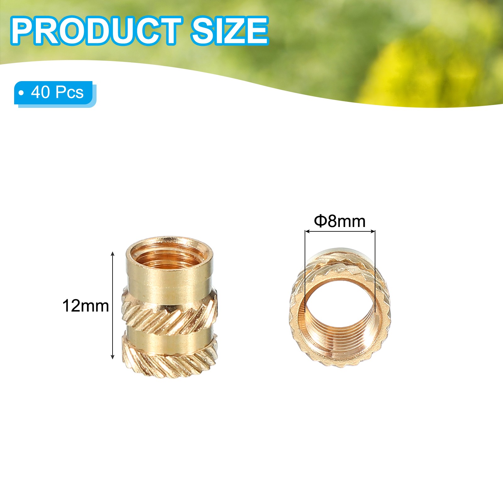 40 Pcs Brass Threaded Insert M8x12x10 mm for Plastic Components