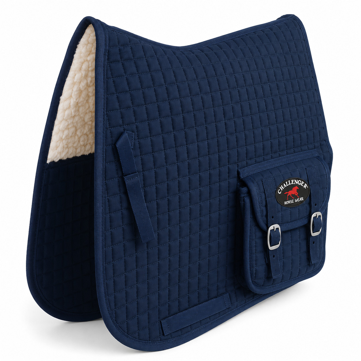 Horse English Quilted All-Purpose Fleece Padded Saddle Pad w/ Pockets Navy 7283