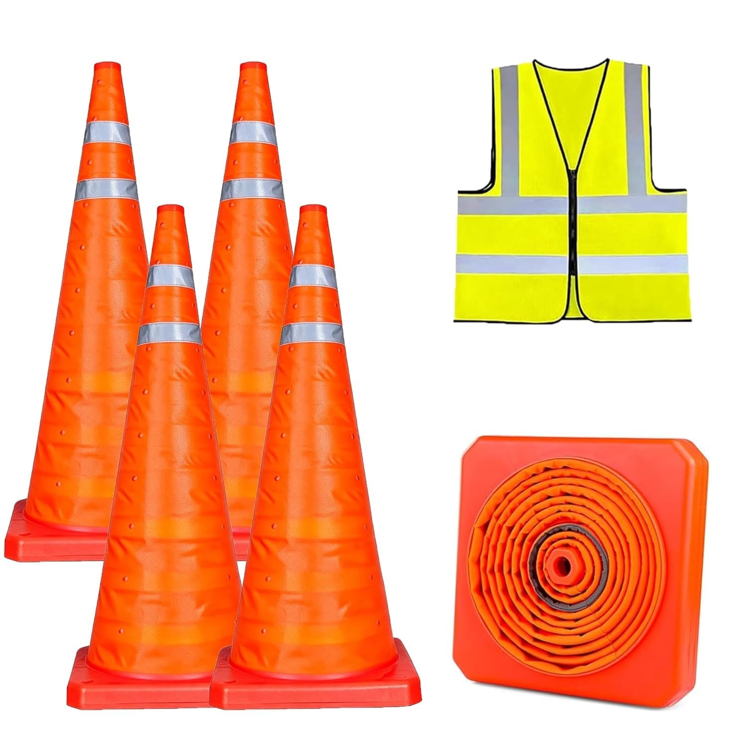 18Inch 4Pack Collapsible Orange Traffic Cone Reflective Collar With Safety Vest