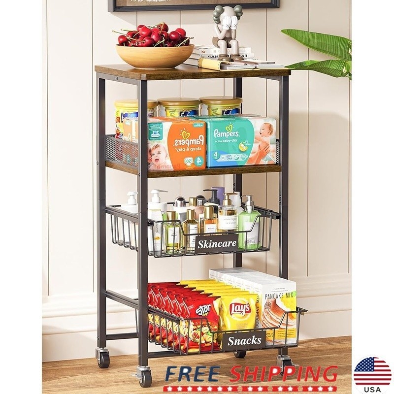 Industrial Rolling Cart W/ Pull-Out Drawers Kitchen Organizer Utility Storage US