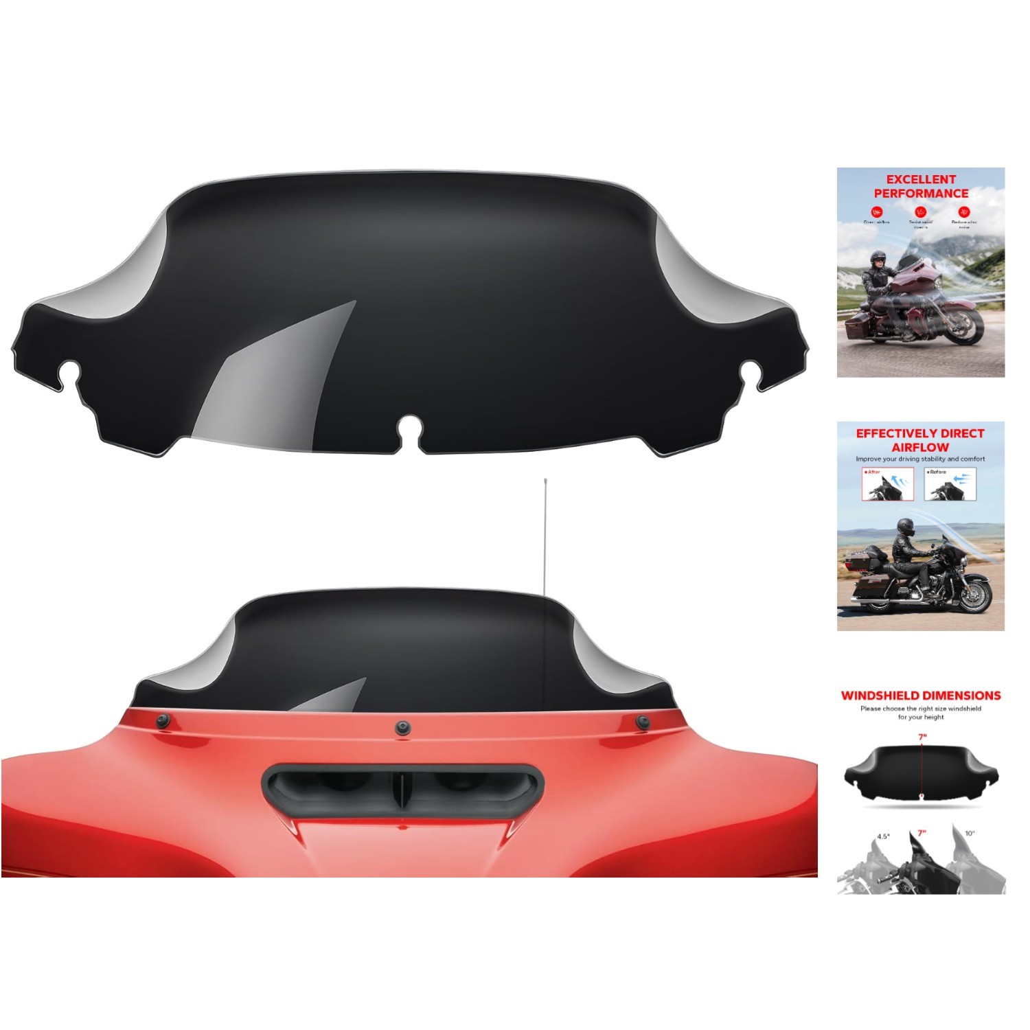Durable 7" Black Windshield for Harley Touring Models - Optimal Wind Deflection