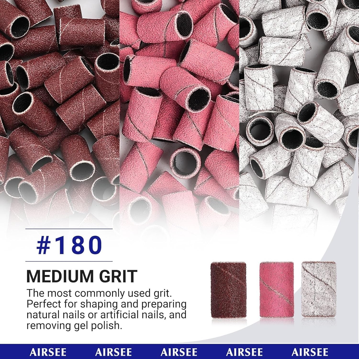 Versatile 180 Grit Electric Nail Drill Sanding Bands – 100 PC Set for All Nails