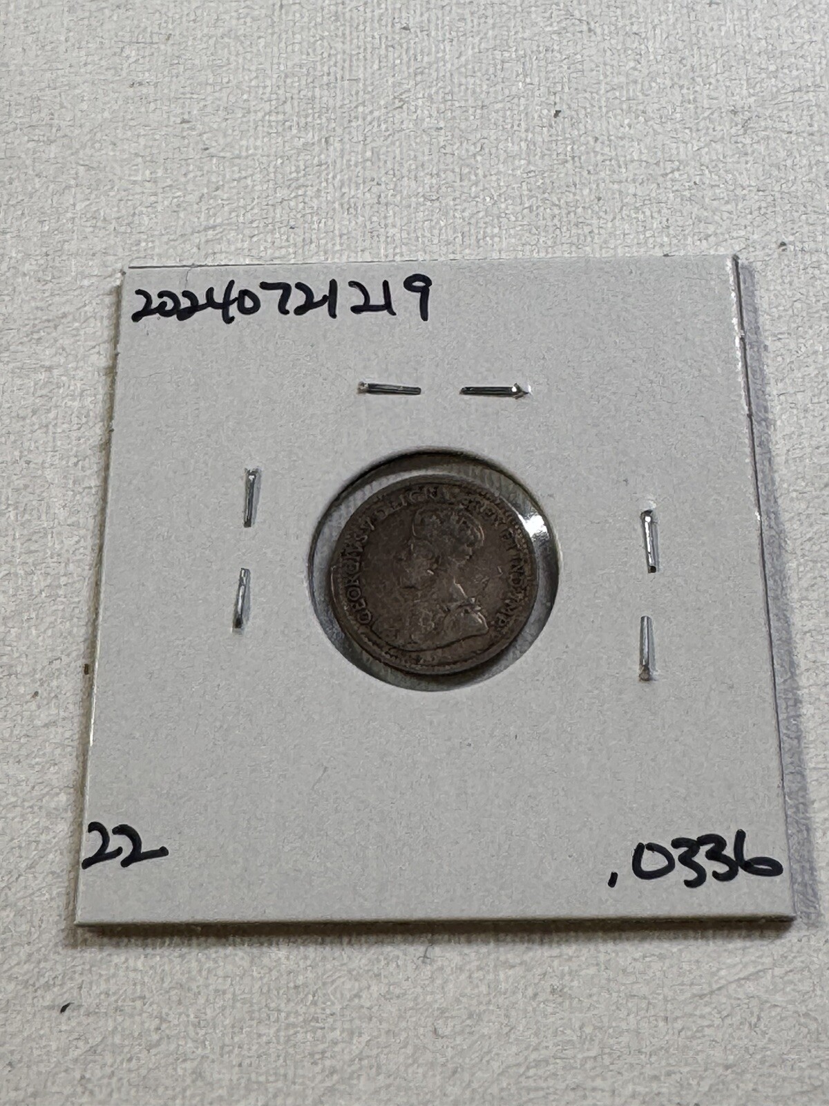 1919 Canada 5 Cents Small Silver Coin Cleaned