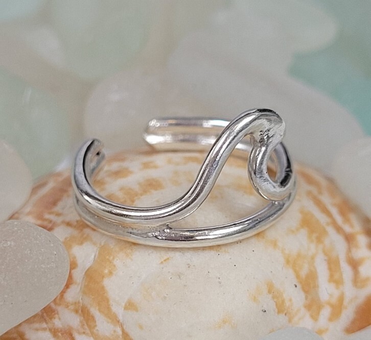 Anniversary Gift For Women's Solid Metal Adjustable Wave Toe Ring 925 Silver