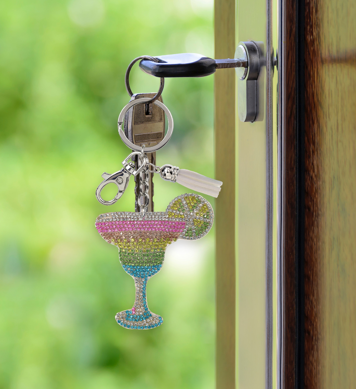 Aqua79 Tropical Cocktail Keychain - Sparkling Rhinestones Charm with Tassel