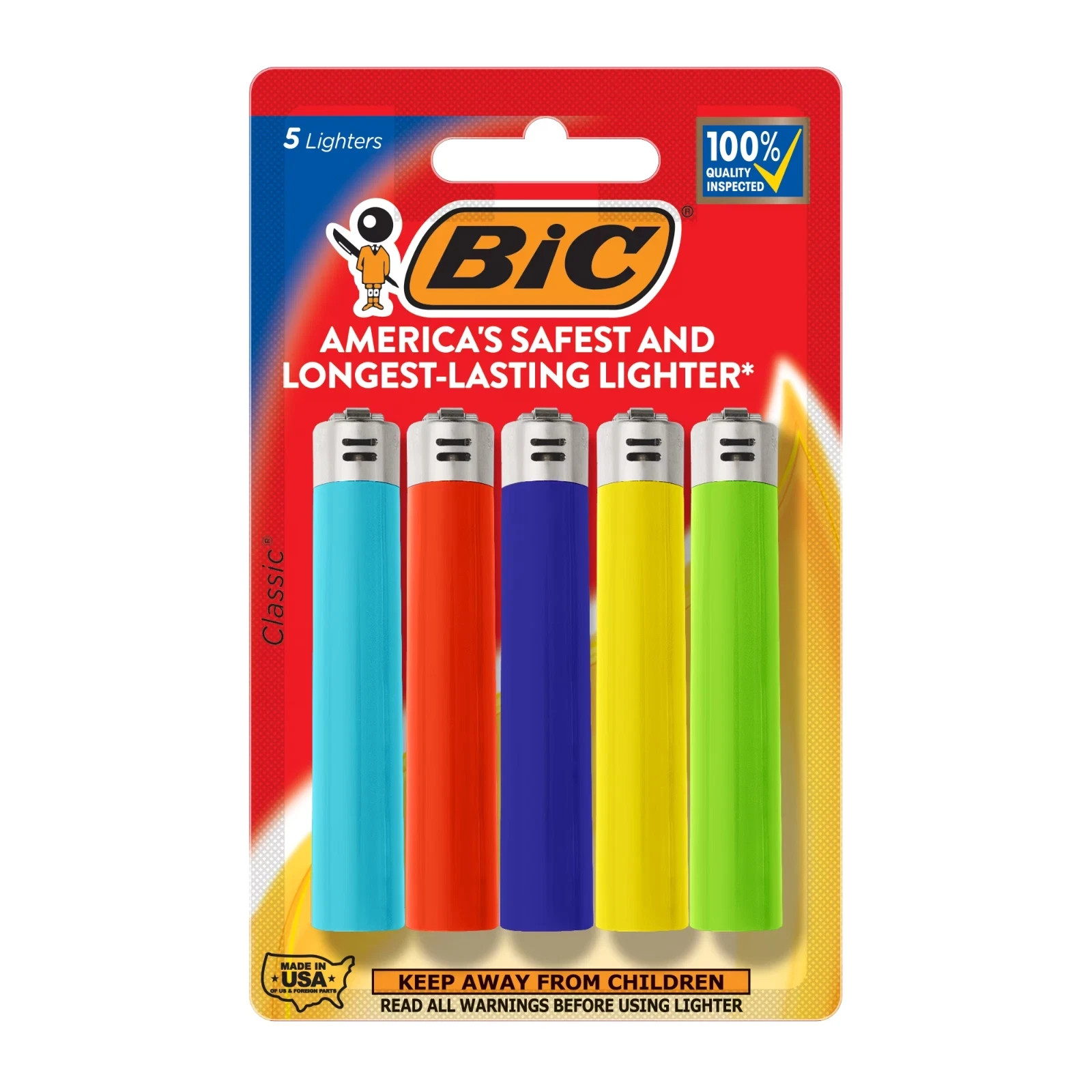BIC Maxi Pocket Lighters, Assorted Colors, Pack of 5, Designs May Vary