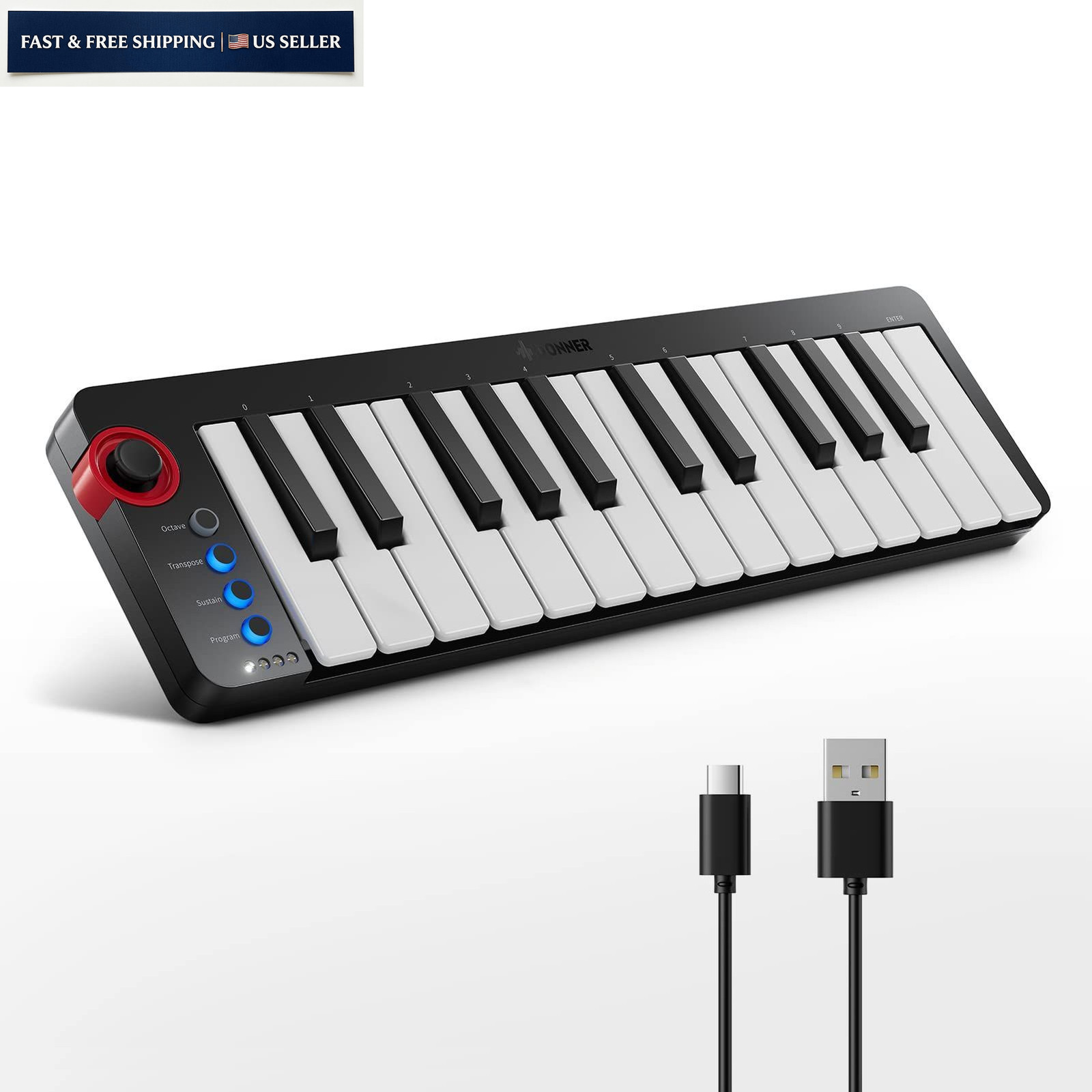 Donner Mini MIDI Keyboard N-25, 25 Key Controller Gifts for Black