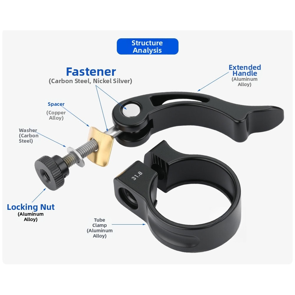 Bike Seatpost Clamp with Extended Handle Quick Release 28.6 31.8 34.9 mm