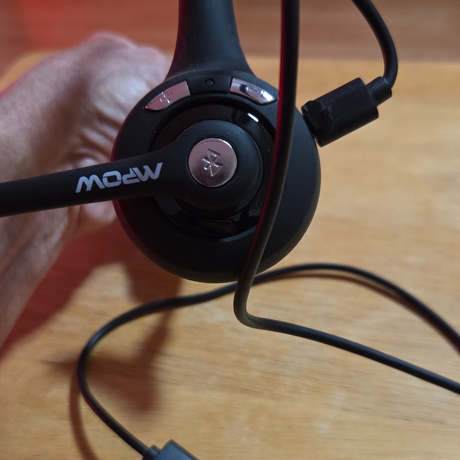 Mpow BH453A USB Wired + Bluetooth Mono On-Ear Headset Boom Mic Black