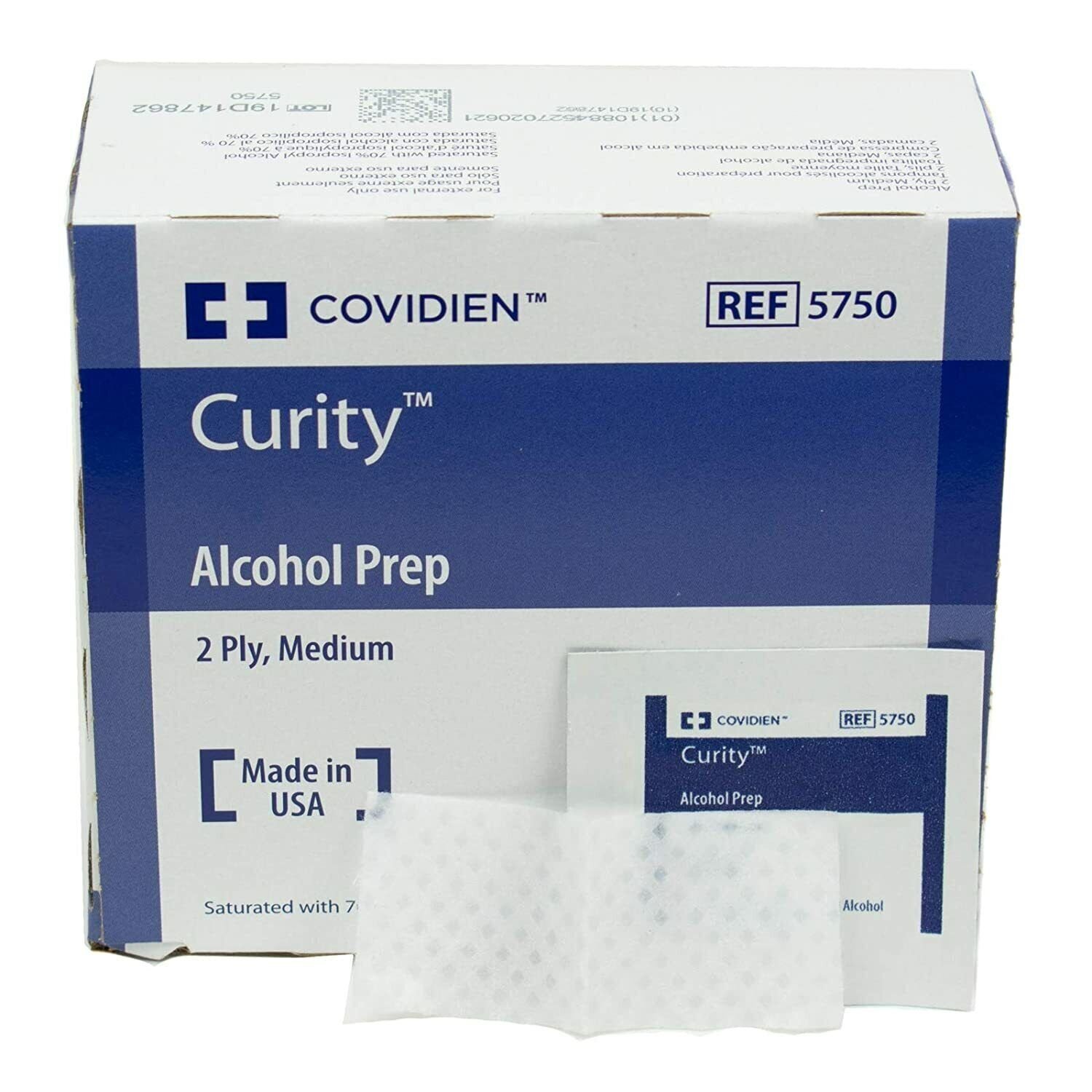 COVIDIEN Curity Alcohol Preps Wipes, Sterile, 2-Ply, Medium, Pack of 200