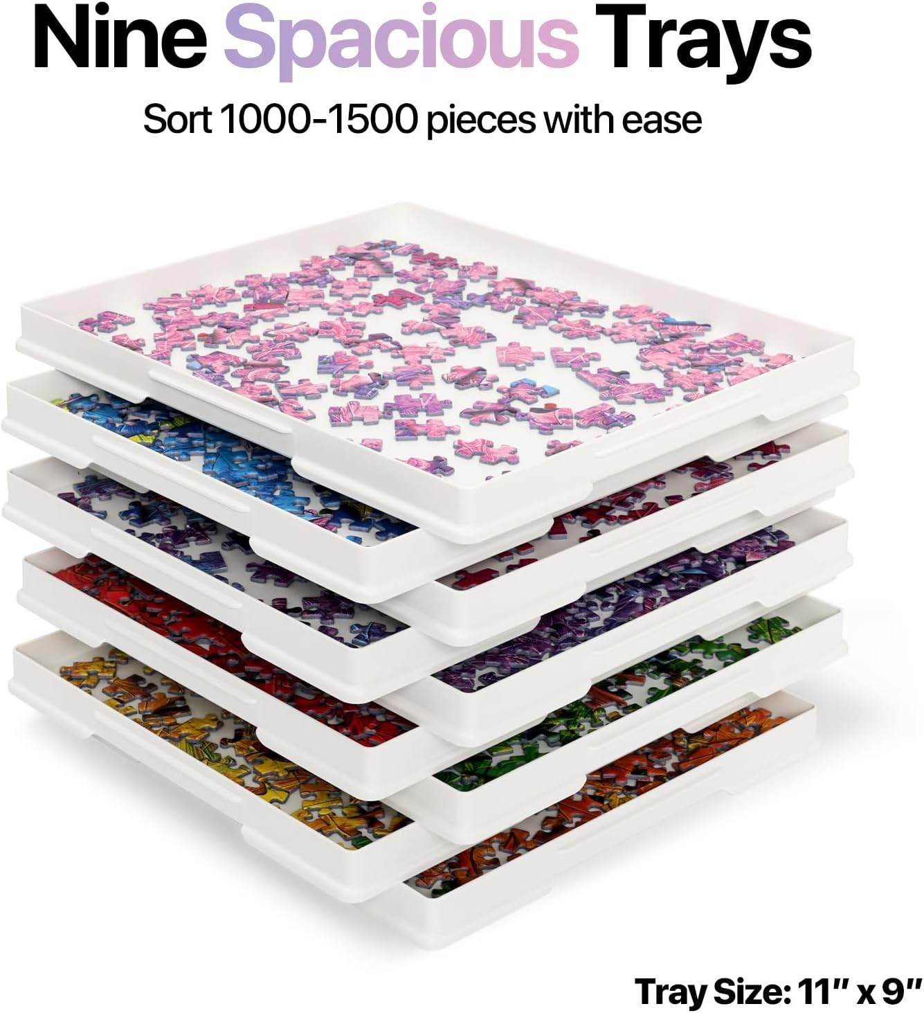 9-Pack Puzzle Sorting Trays with Lid That Doubles as a Puzzle Box Stand – 11"...