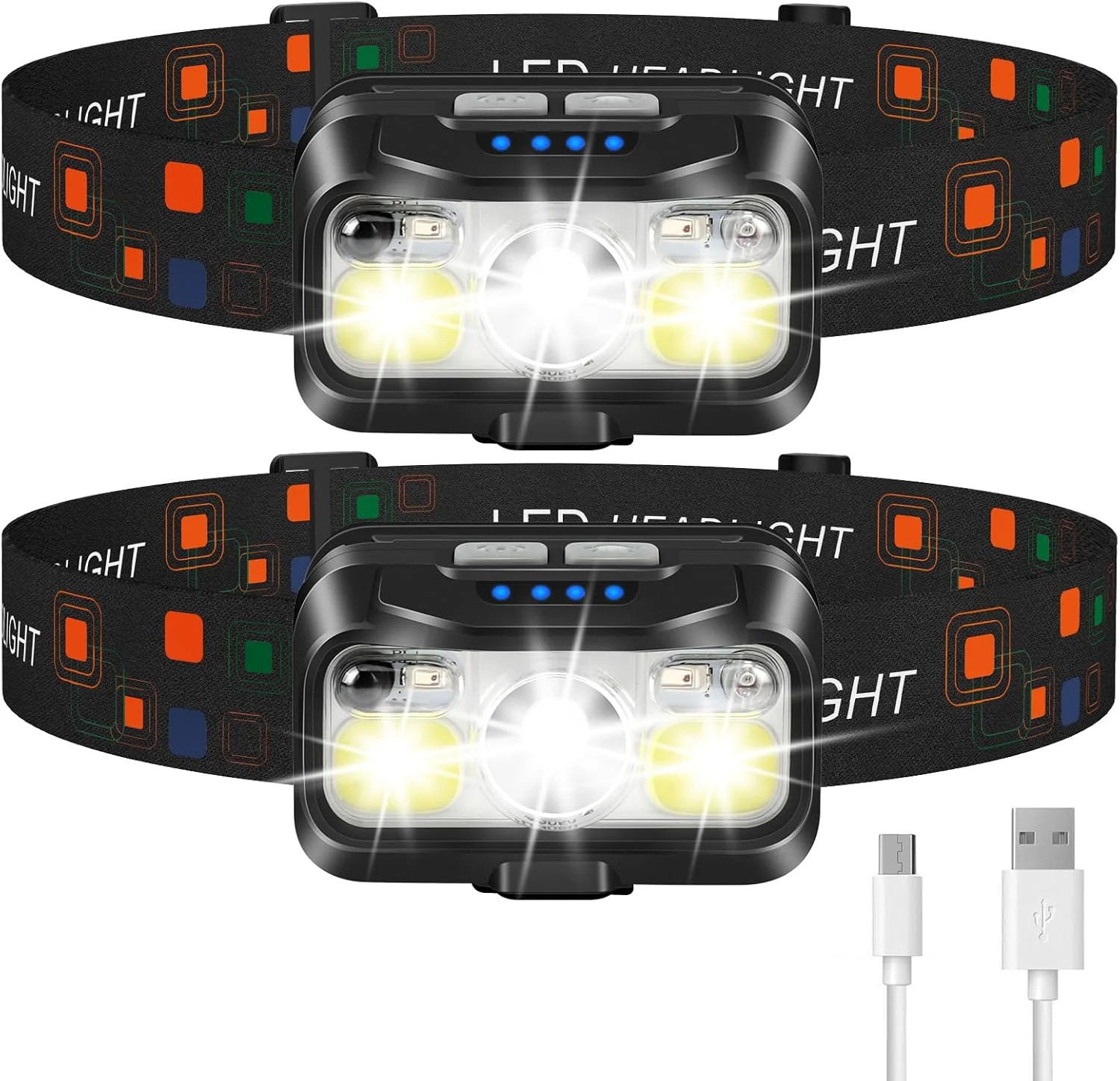 Headlamp Rechargeable, Lumen Super Bright Motion Sensor Head Lamp Flashlight,2-P