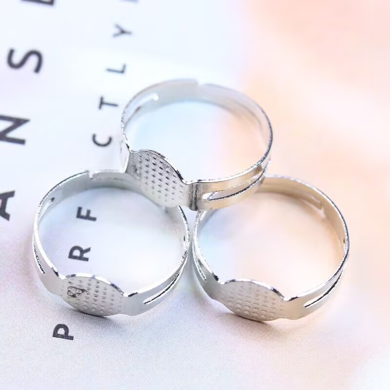 50 Silver Adjustable Ring Blank GLUE ON Base 8mm PAD Craft Jewelry Making