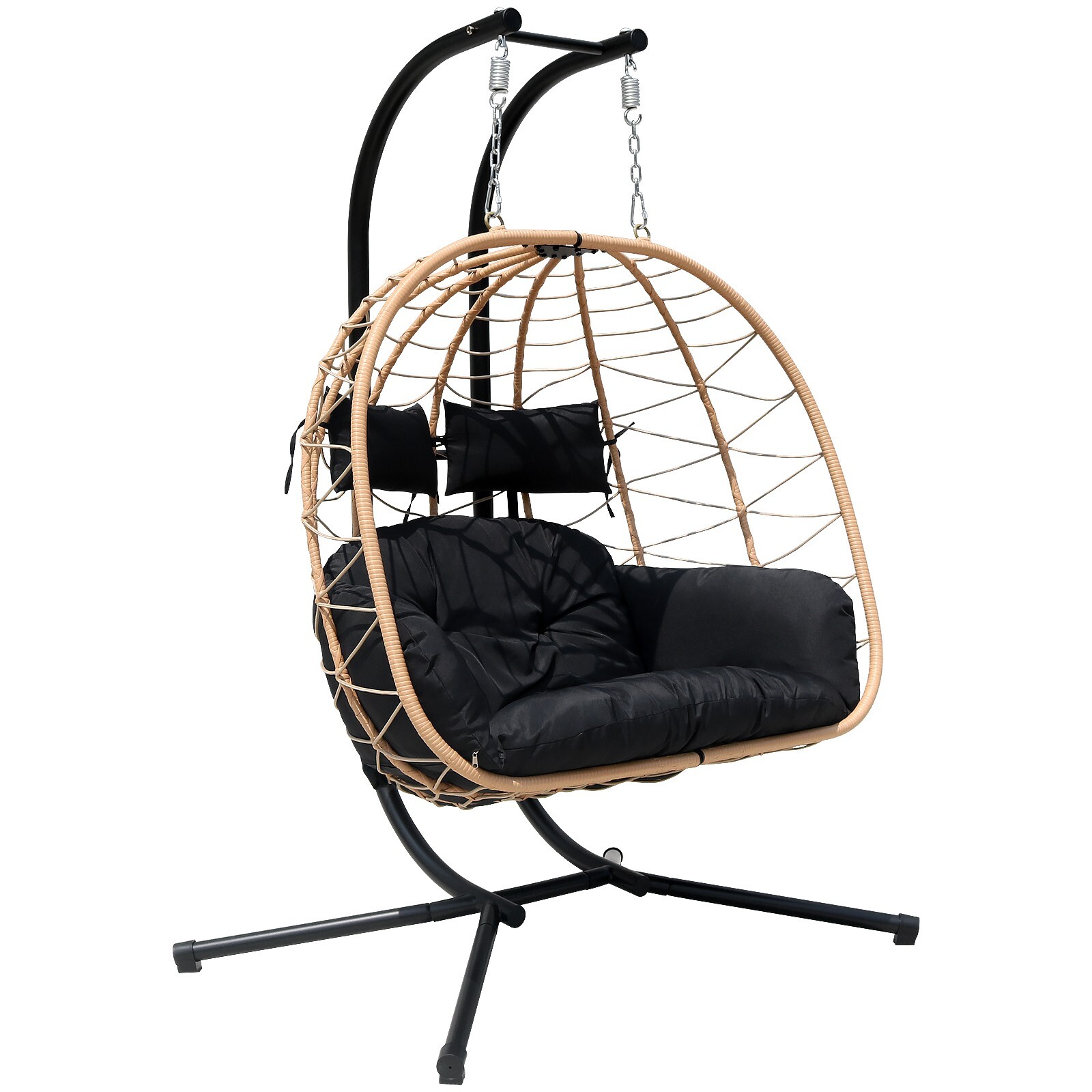 Patio Hanging Swing Chair Egg Chair 2 Person Wicker Chair w/Cushion Outdoor