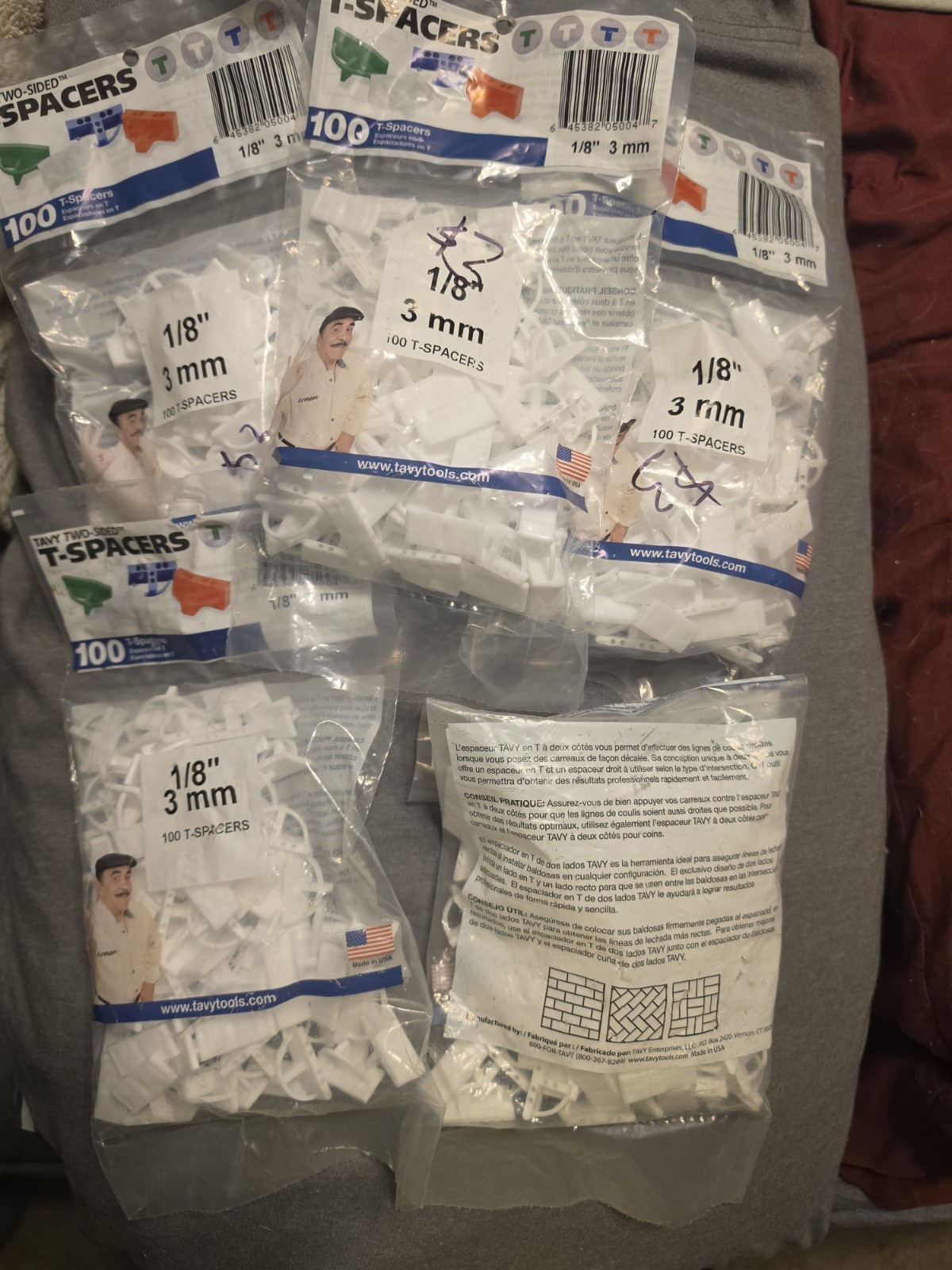 TAVY Two Sided T-Spacers 1/8" 3mm  Lot of 5 100-Pack (500 Pc Ttl)