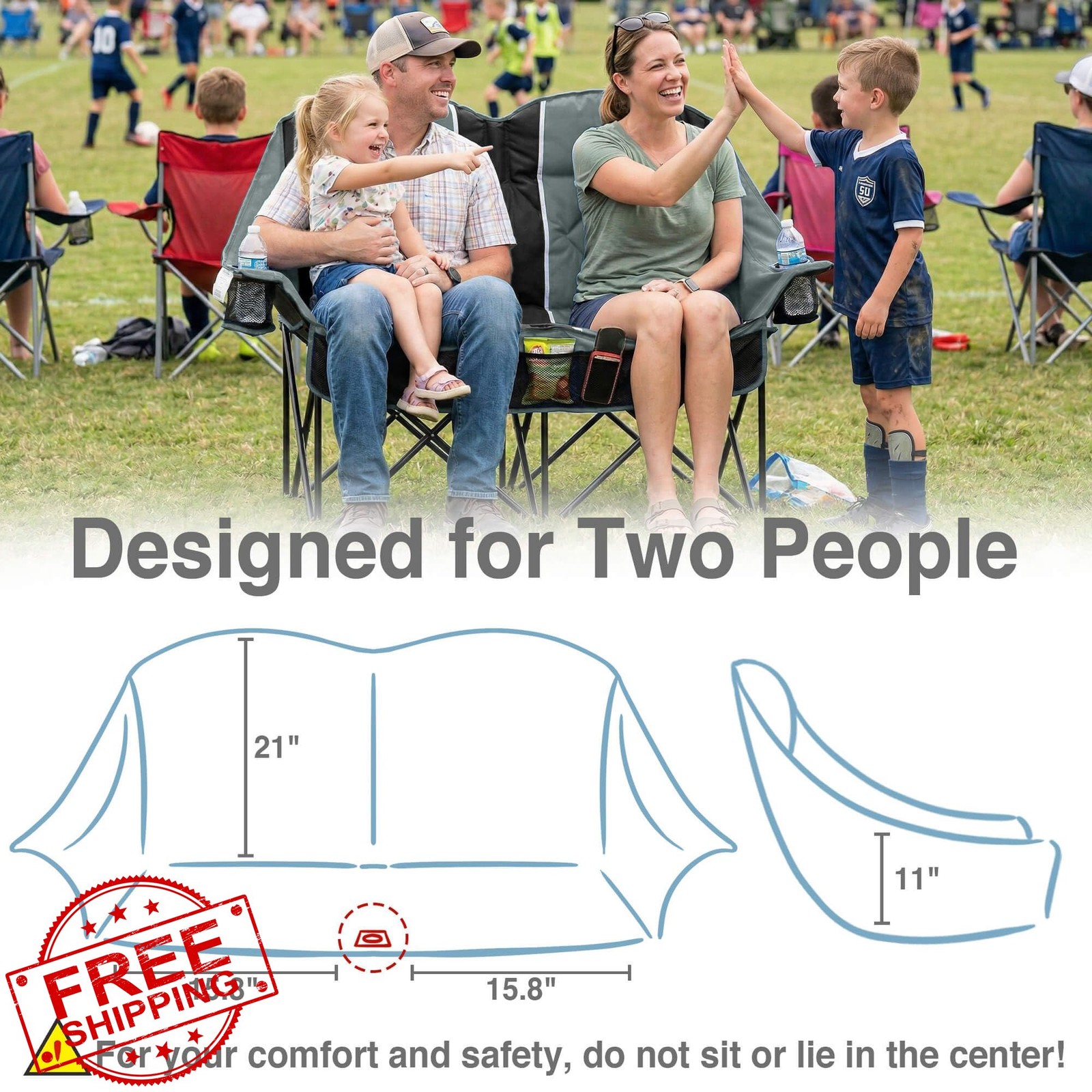 USKAU Oversized Double Camping Chair 660LB Loveseat