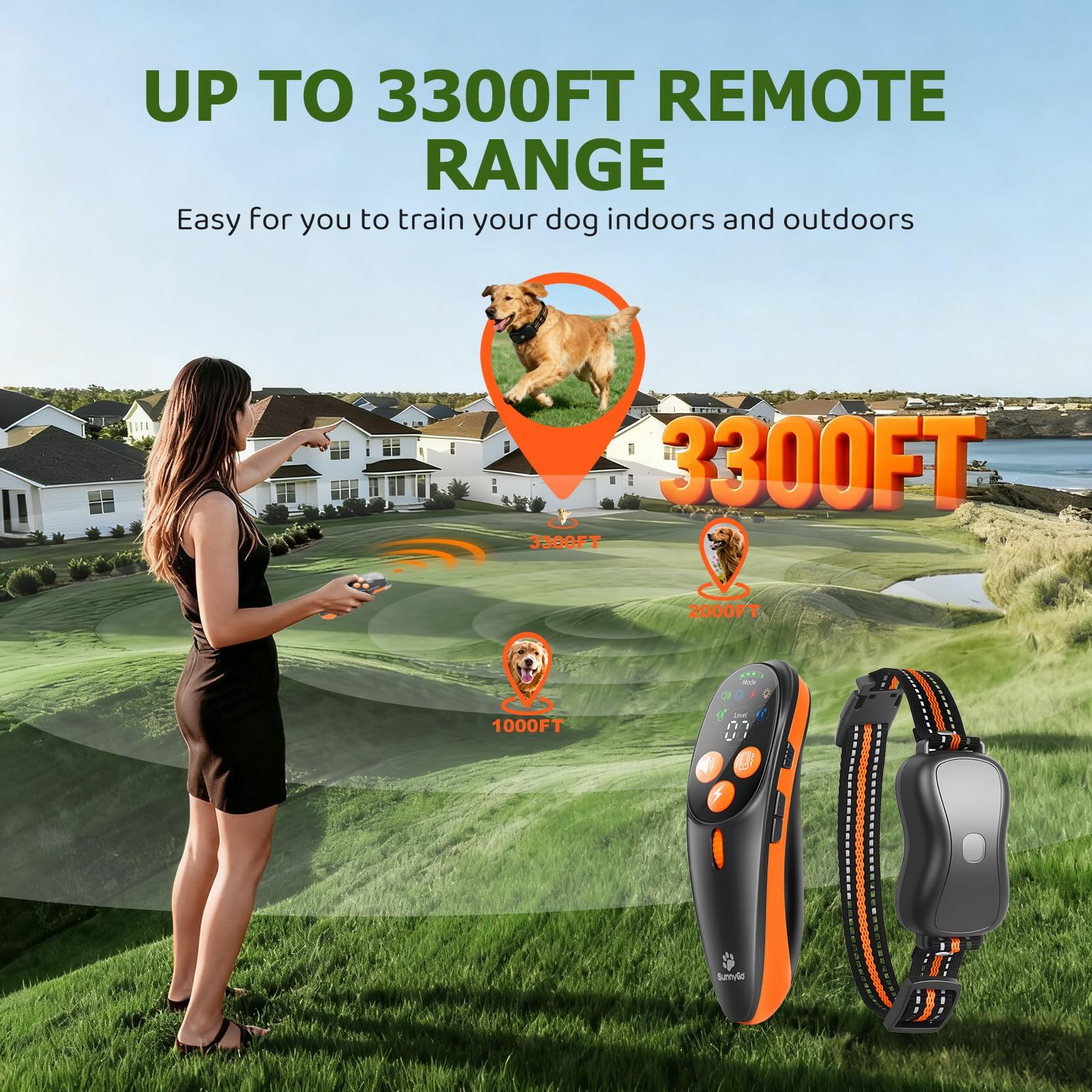 Shock Collar for Dog - 3300FT Dog Shock Collar with Remote, IP67 Waterproof T...