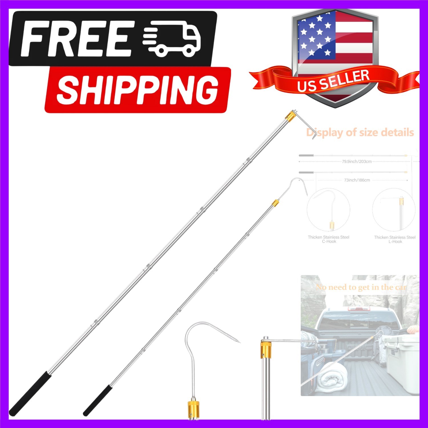 Cargo Grabber  Retriever Tool ，30-inch - 75-inch Adjustable Extensions.Versat...