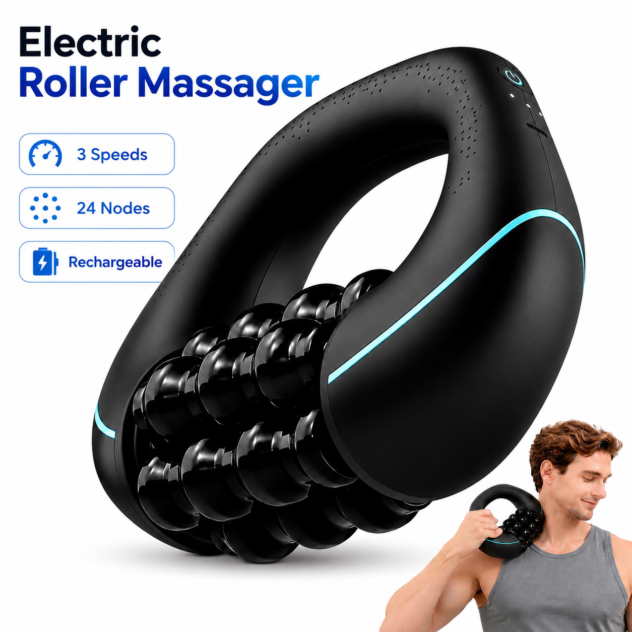 Electric Handheld Rolling Massager Full Body Muscle Roller for Leg Back Shoulder