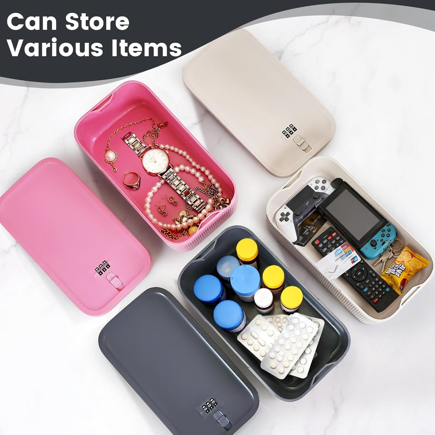 Small Lock Box,Lockable Storage Box with Combination Code for Medication Safe, M