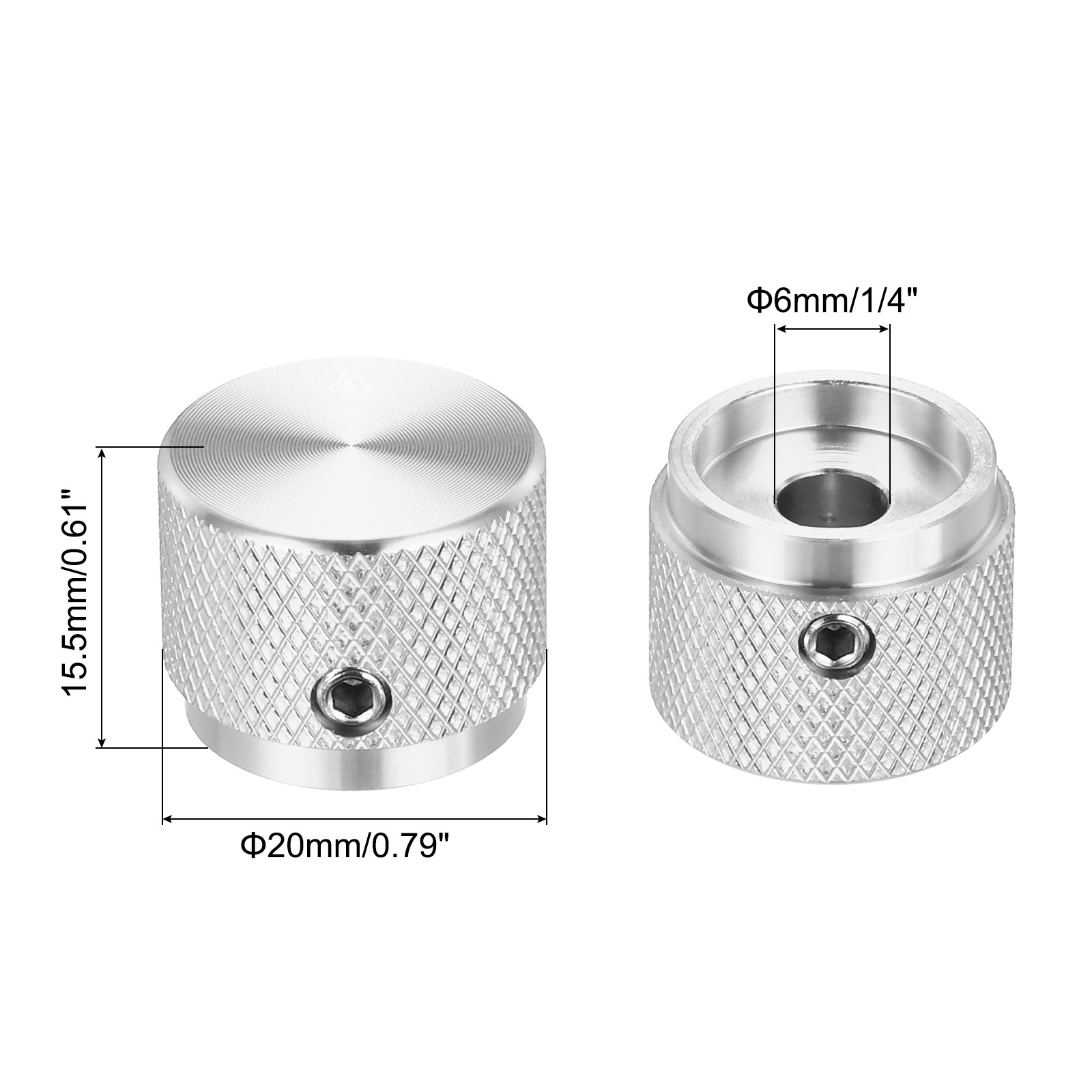 2 Pcs Aluminium Potentiometer Knobs,Arrow Indicator, 3/5" Silver(20x15.5mm)