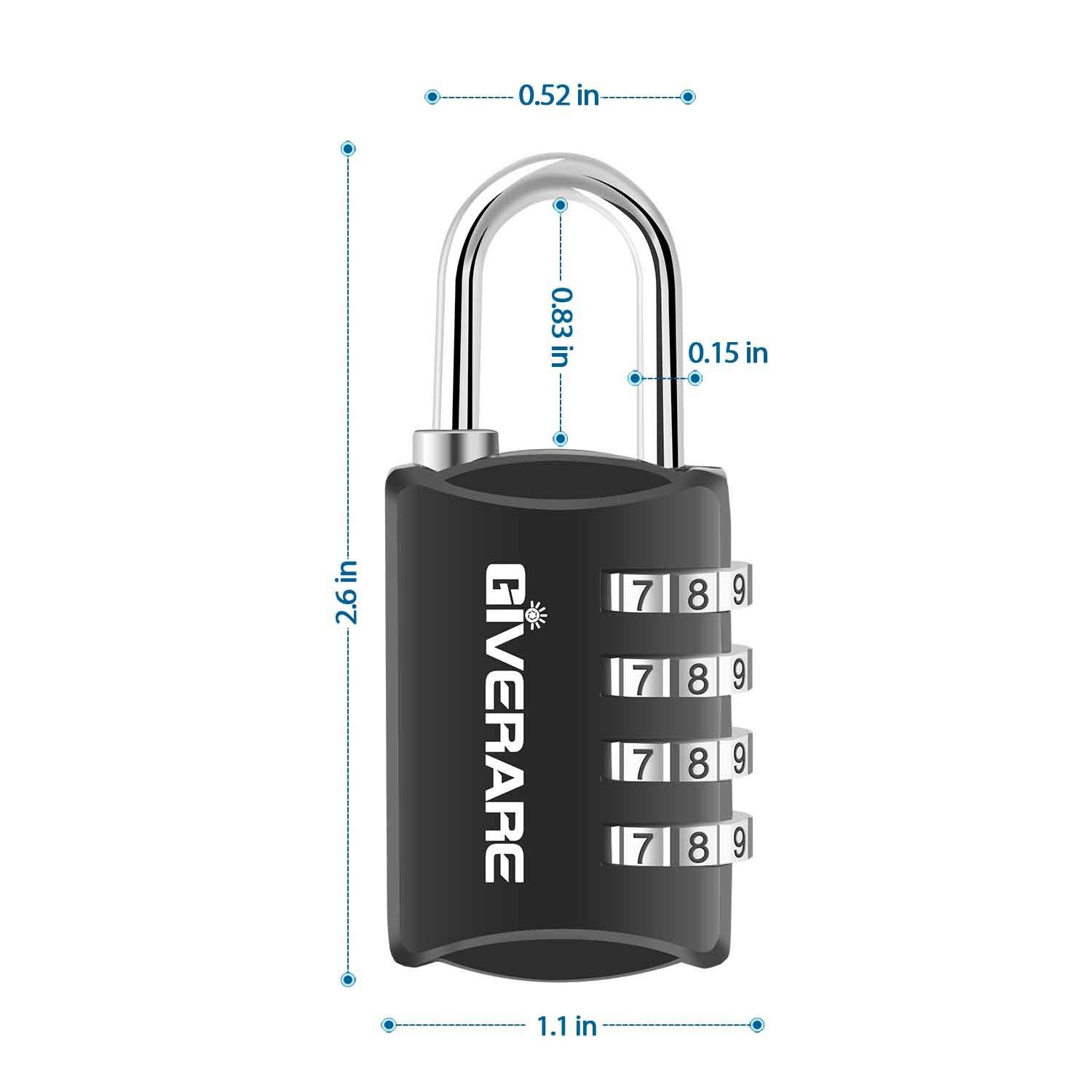 GIVERARE 4 Pack Combination Lock, 4-Digit Padlock Keyless, Resettable Black