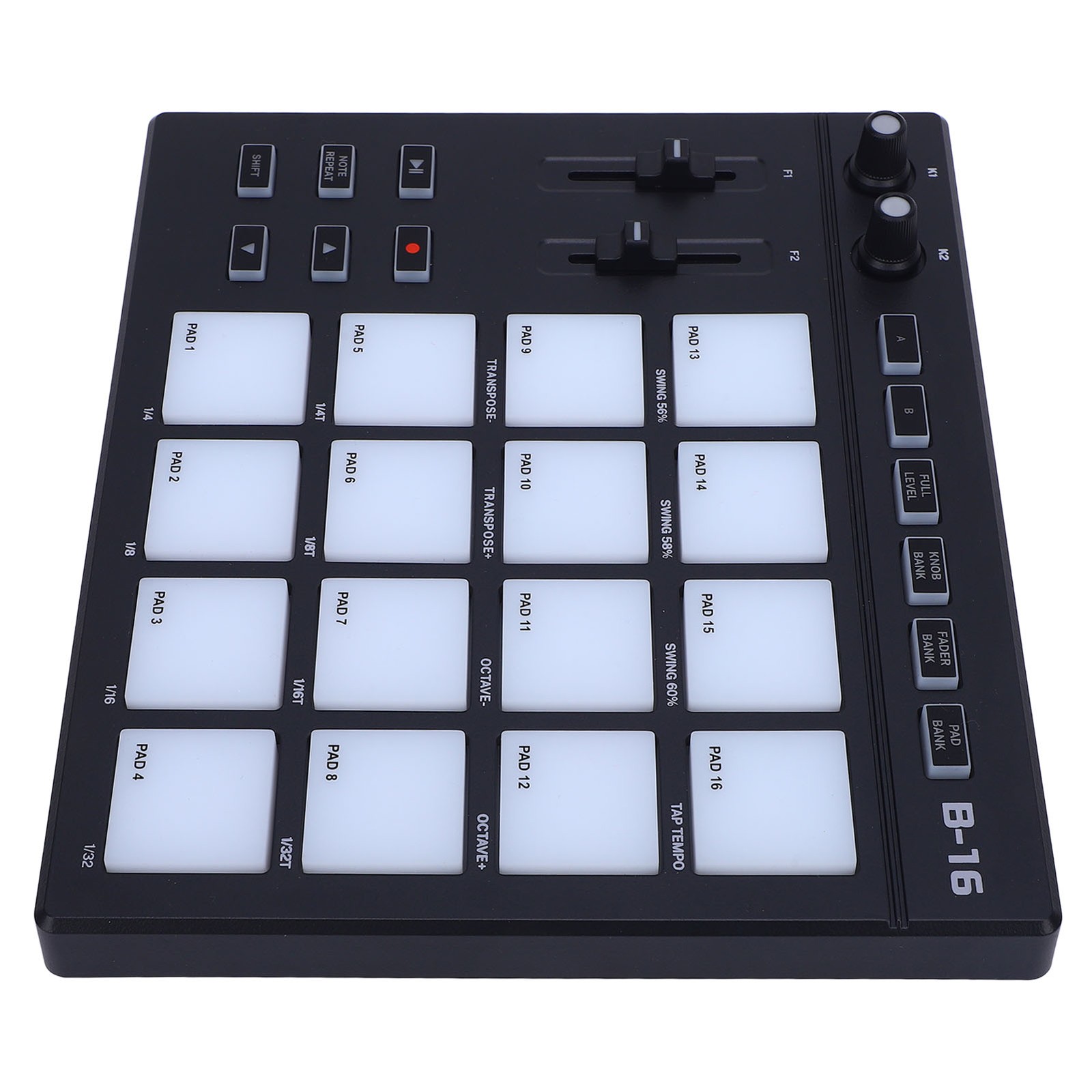 MIDI Controller With 16 Drum Pads 2 Assignable Fader Knobs RGB Portable MID XIPE