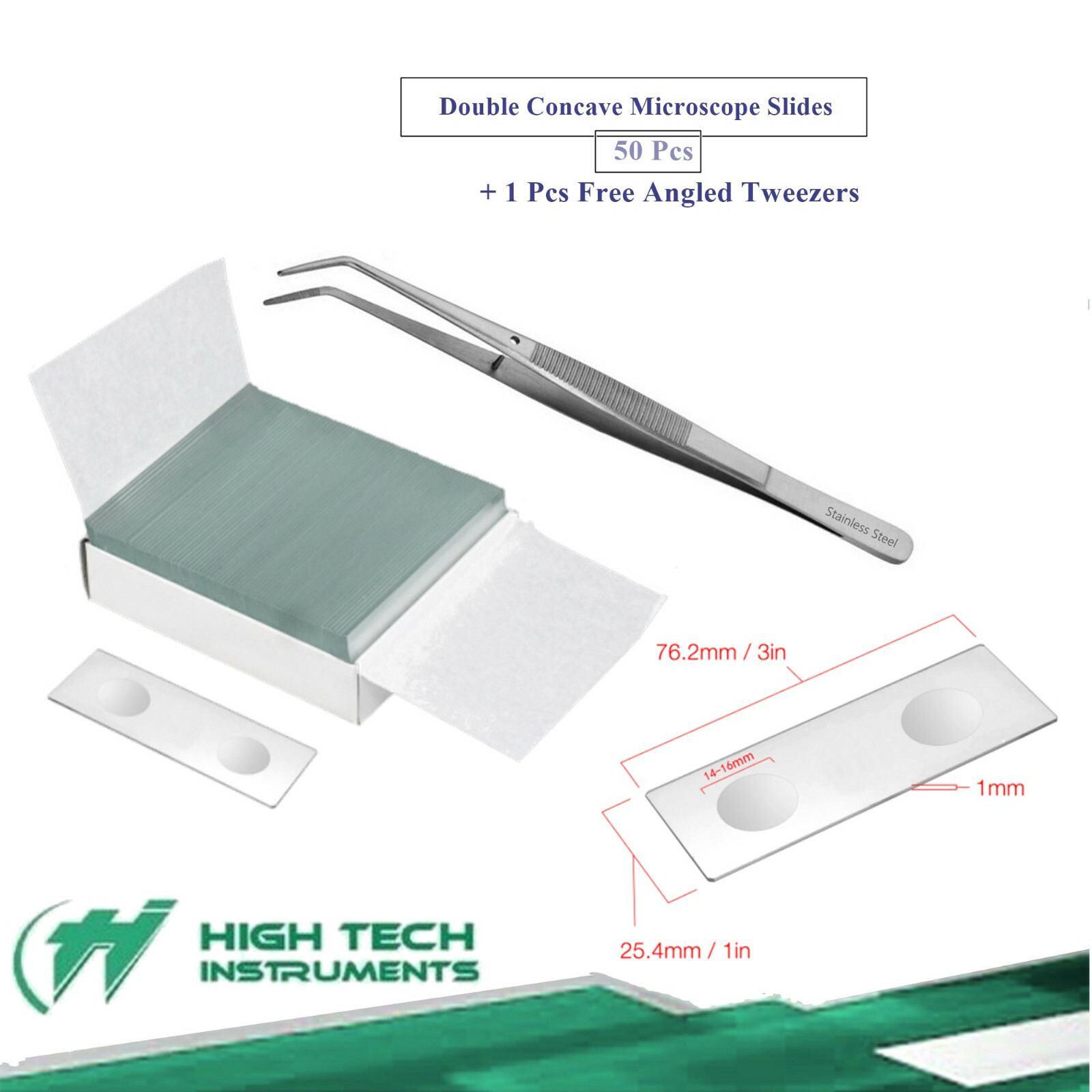 50 Glass Biological Zoological & Botanical Microscope Slides w 1 Free Tweezers