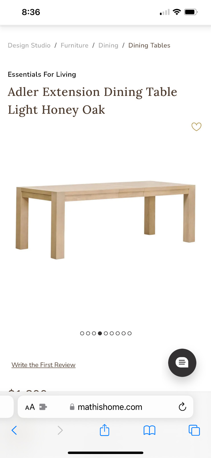 adler extention dining table