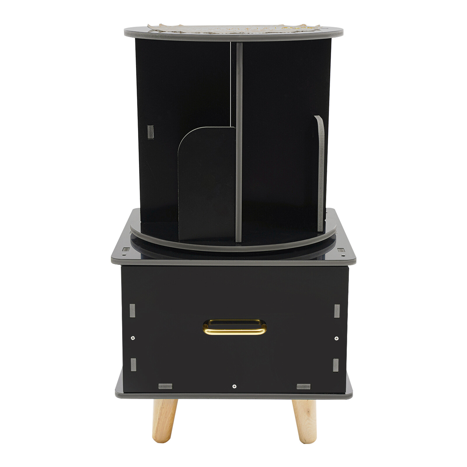 Modern Bedside Table with Drawer Corner High End Table Black Rotating Bookshelf
