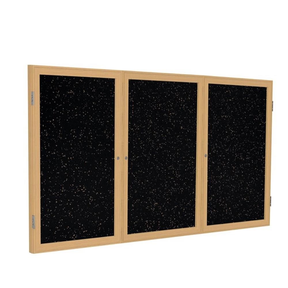 Ghent's Wood 48" x 72" 3 Door Enclosed Rubber Bulletin Board in Speckled Tan