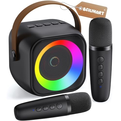 Mini Karaoke Machine, Portable Bluetooth Karaoke Speaker with 2 Wireless Black