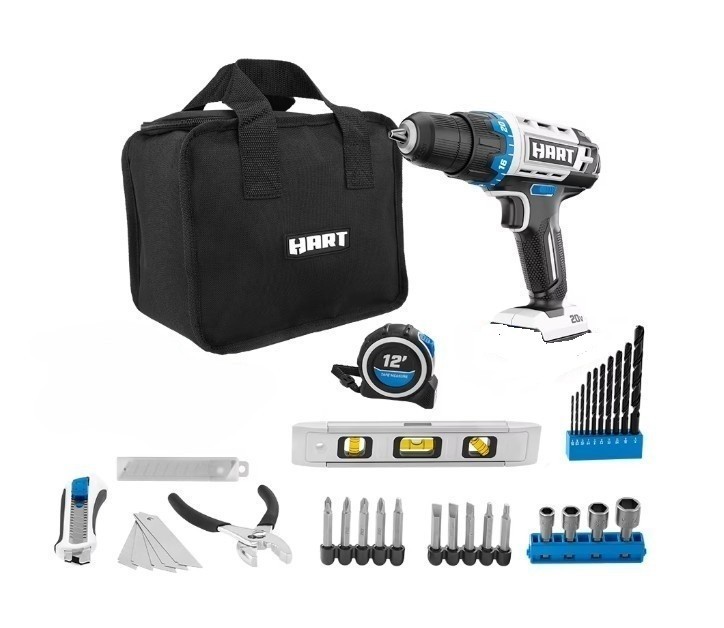 NEW Hart 20v 3/8" Drill/Driver Project HPPK03B + 60 piece Accessories Tool Only