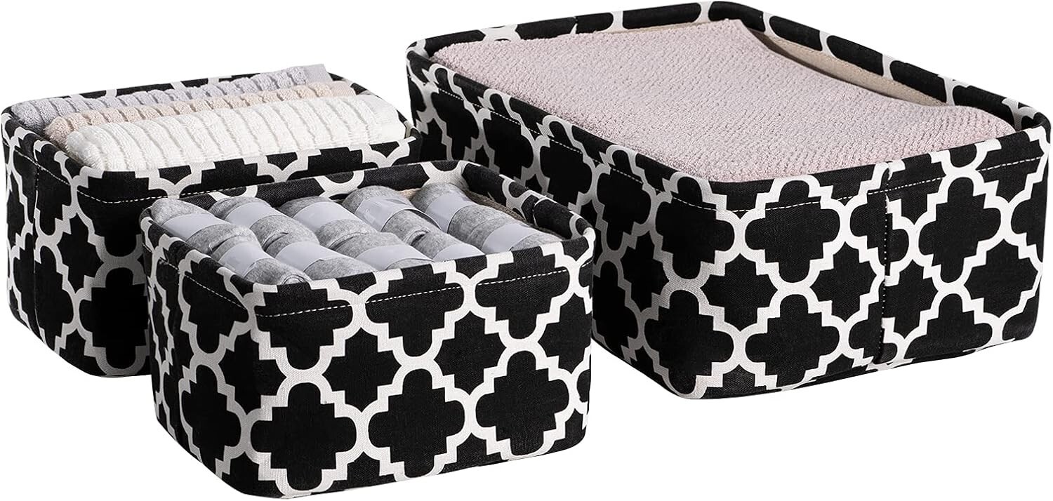 ELONG HOME Small Storage Basket 3 Pack-Organize Black & White Design No Box NLA
