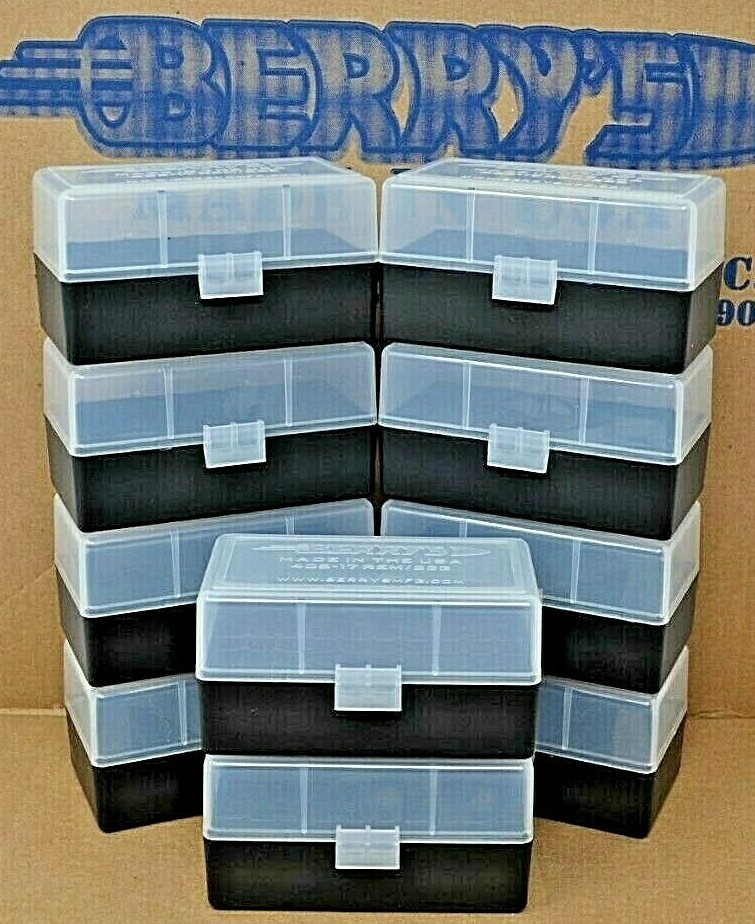 223 / .222 BERRY (10 pack of 50 round ammo case / box) CLEAR / BLACK color cases