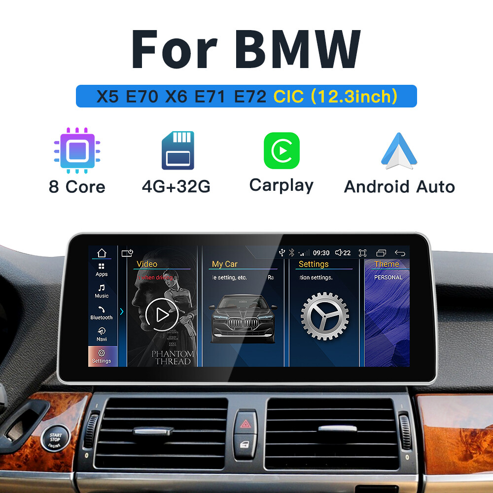 12.3" Android Screen Apple Carplay Display For BMW X5 E70 X6 E71 2010-13 CIC