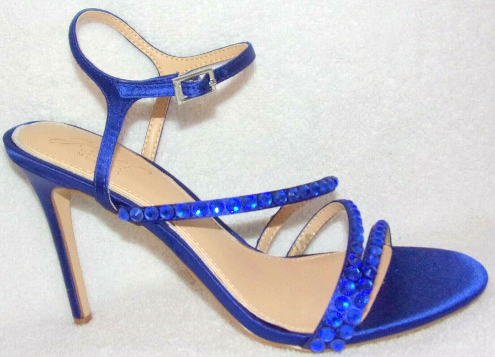 New Jewel Badgley Mischka Marimba Royal Blue Satin w Crystals Sandals 8 M