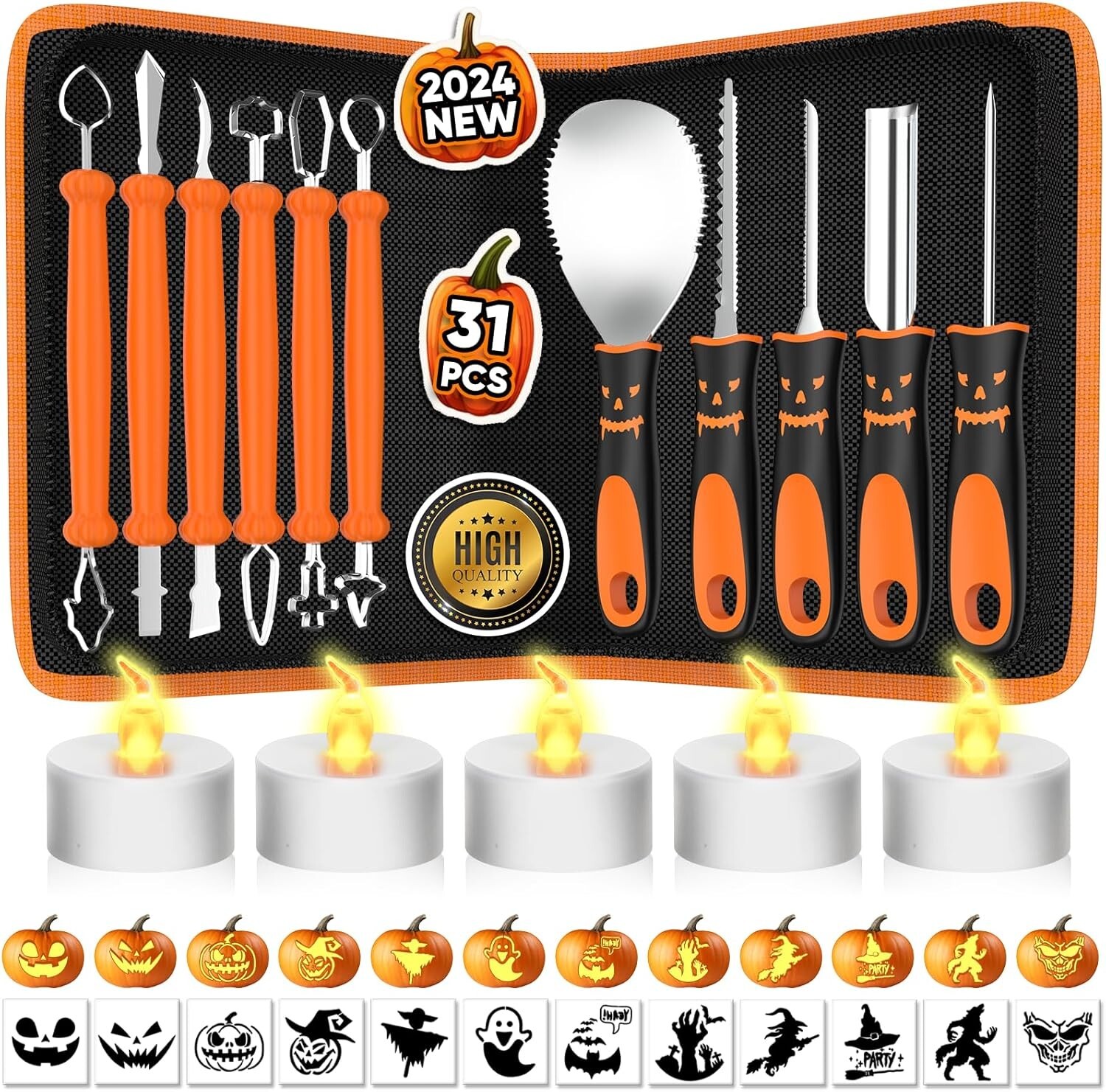31 pcs Halloween Pumpkin Carving Kit Stainless Steel Tools DIY Sets Decor Gifts