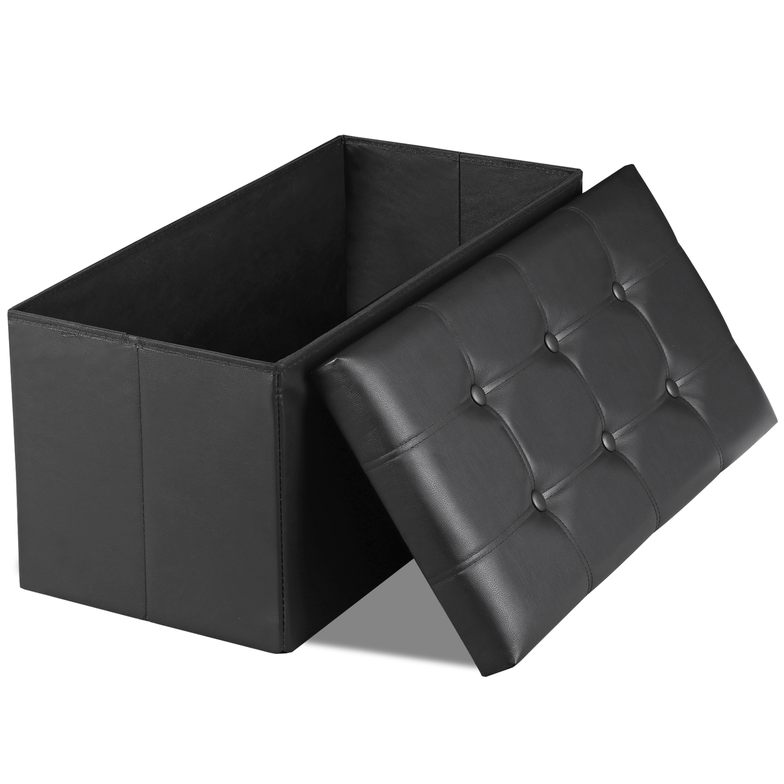 30" Folding Storage Ottoman Storage Bench Foam Padded Seat Support 350lbs Black