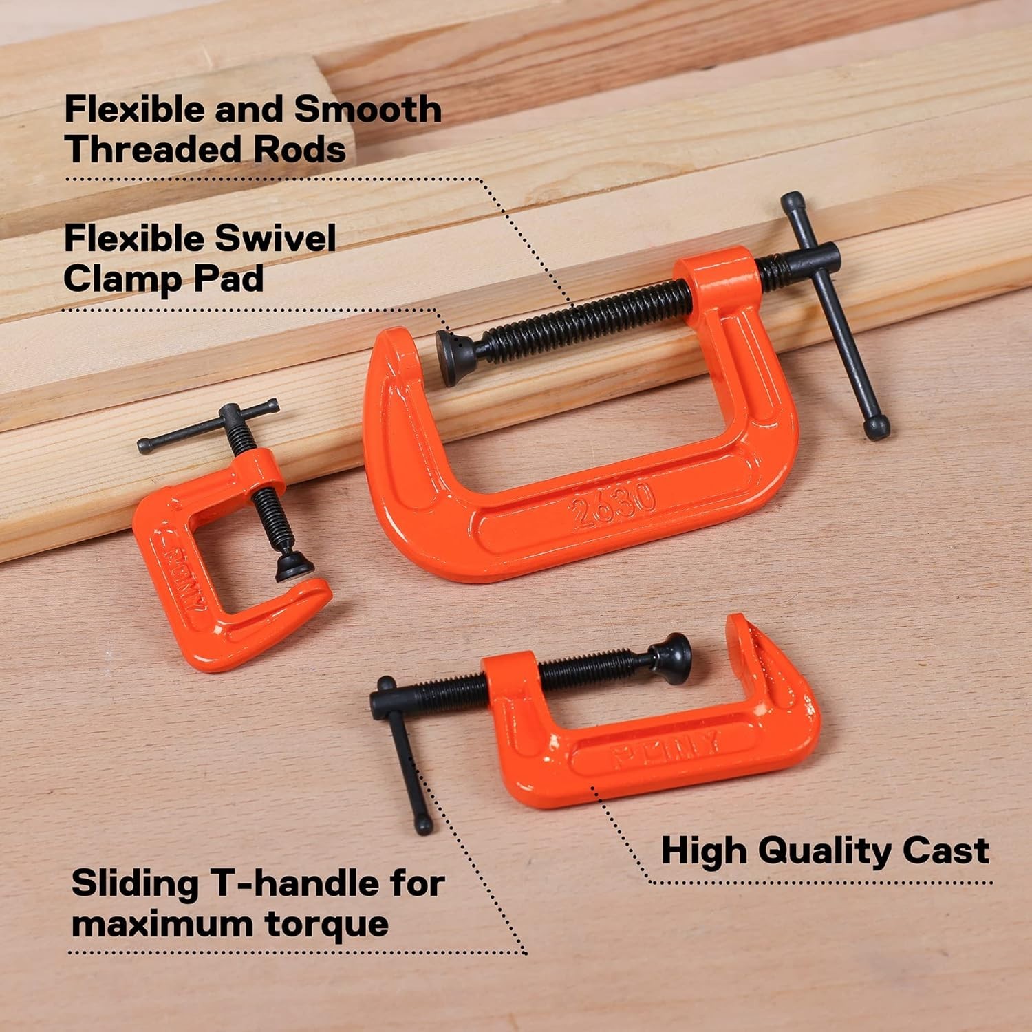 Versatile 3-Piece Malleable Iron Clamp Set - Comfort Handle & Rust-Free Design