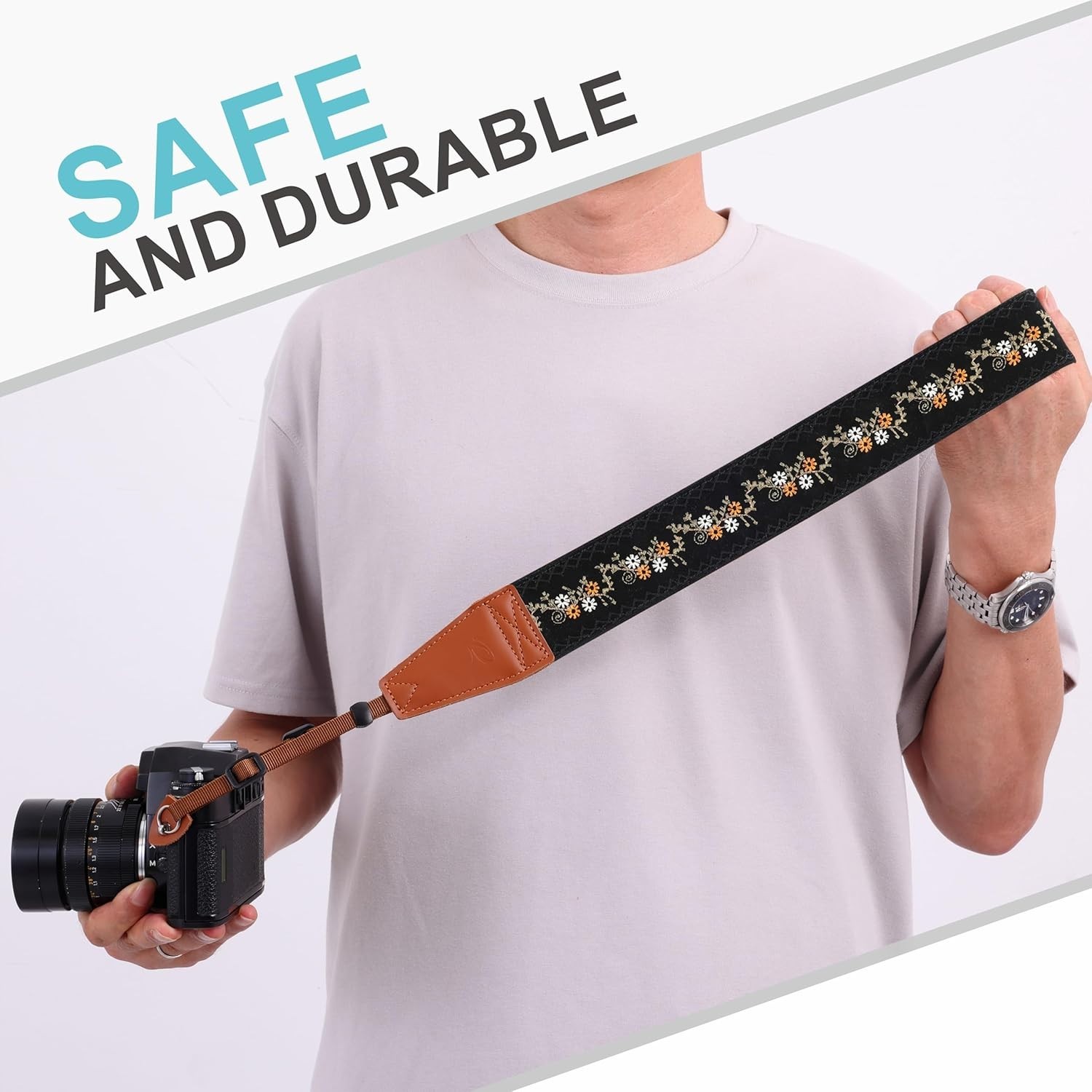 Sturdy Floral Camera Strap with Adjustable Length - Perfect for Photographers