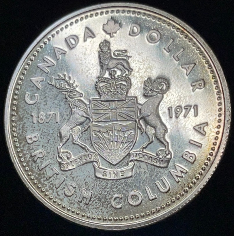 1971 Canada British Columbia Dollar Silver Coin Excellent Condition