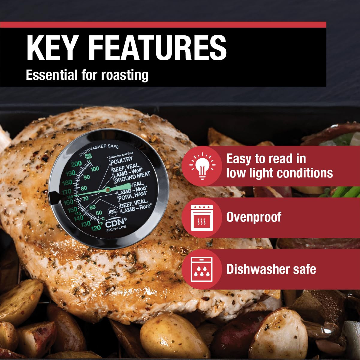 CDN Ovenproof Meat Thermometer – Glow Dial | Proaccurate® | 2" Easy-Read Dial |