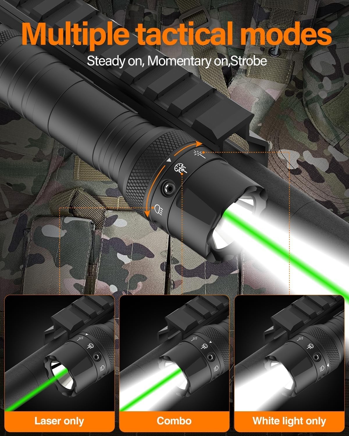 Rechargeable Mlok Tactical Flashlight with 240m Range & Waterproof Design